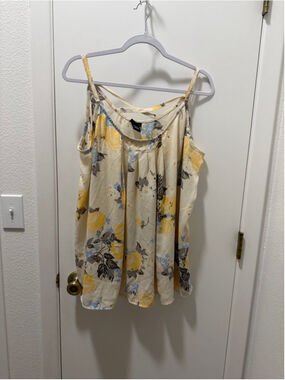 Torrid Floral Cold Shoulder Blouse Size 3 Plus Yellow Blue Boho Flowy Top Womens